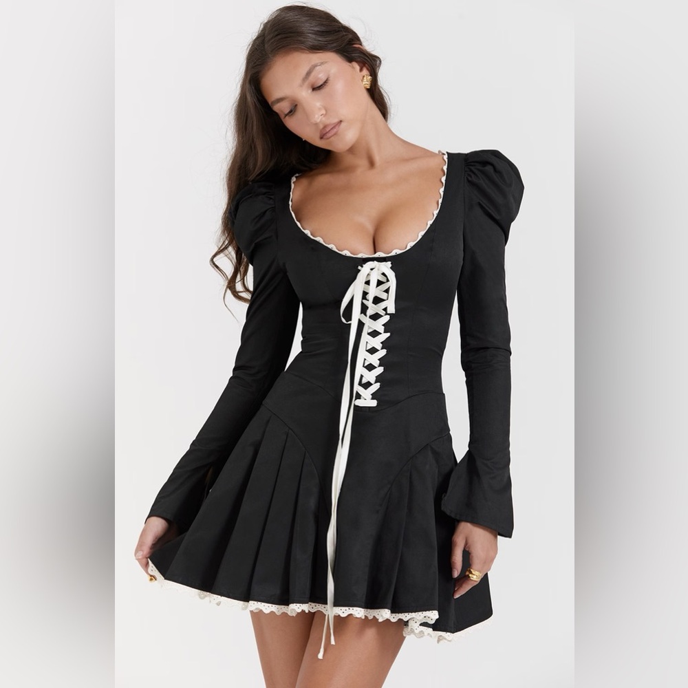 House of CB Larisa Black Pleated Corset Mini Dress M - Picture 4 of 9